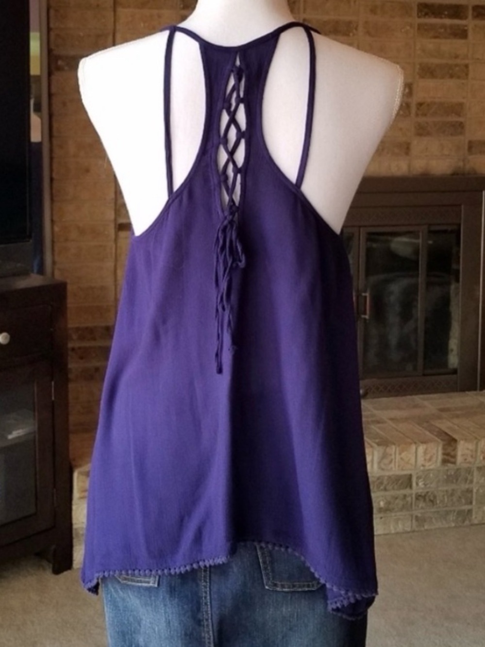 Dark Navy Blue Lace-up Racerback Gauze Tank Top Casual NEW